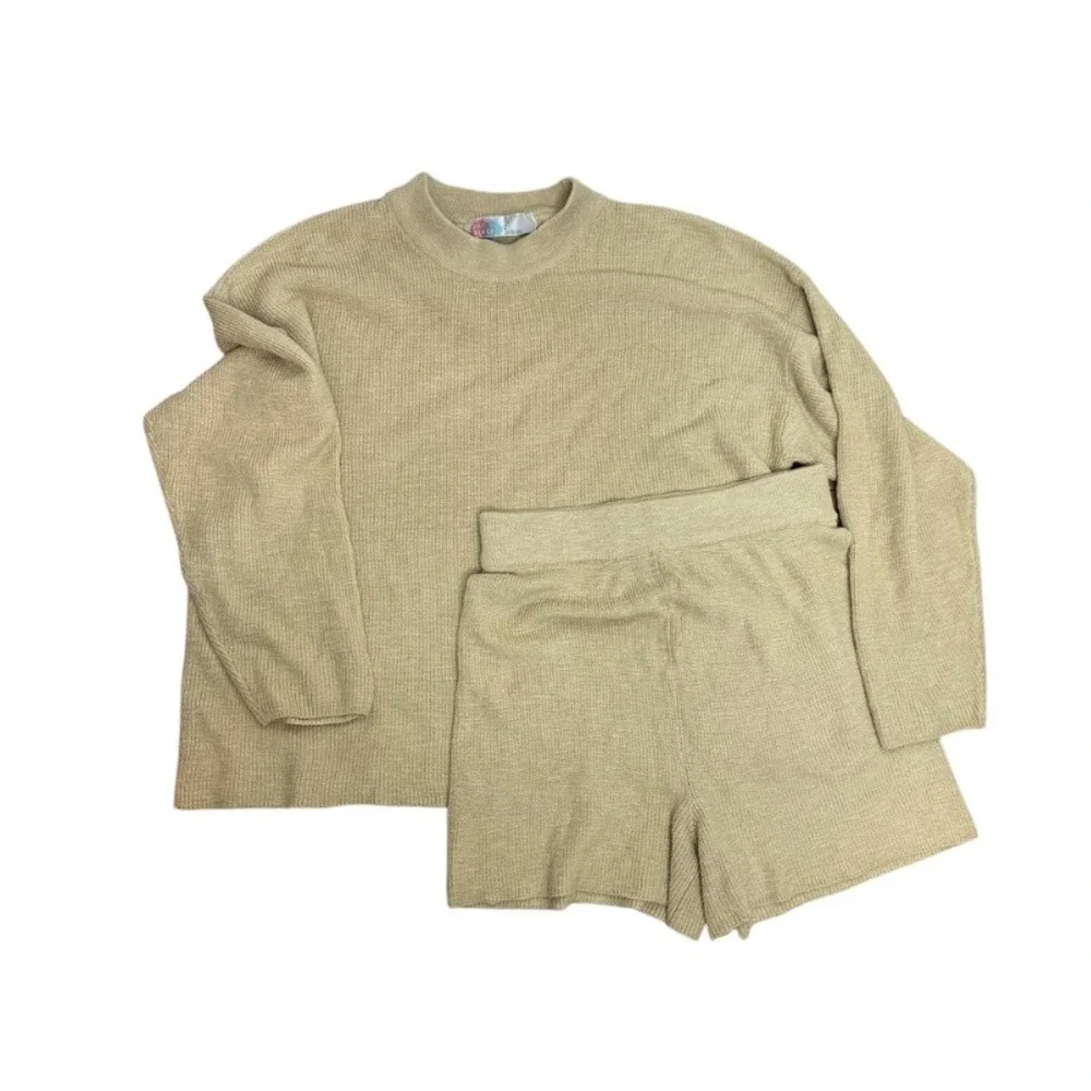 Free People FP Beach Malibu Sweater & Shorts Set In Winter Wheat Tan Size Small